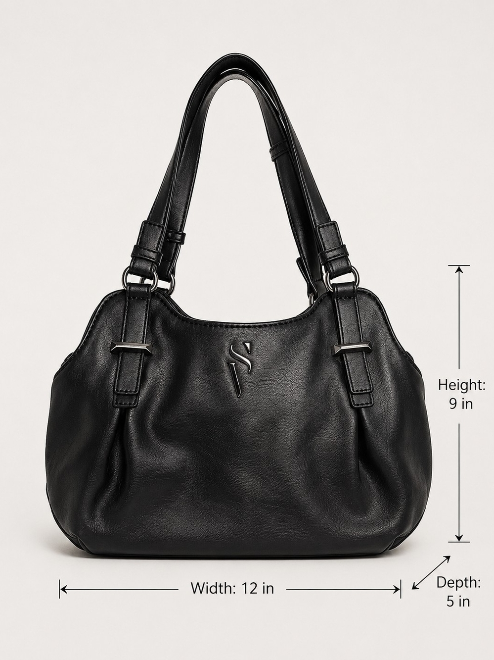 Black Faux Leather Shoulder Bag Medium Large Purse Silver Hardware